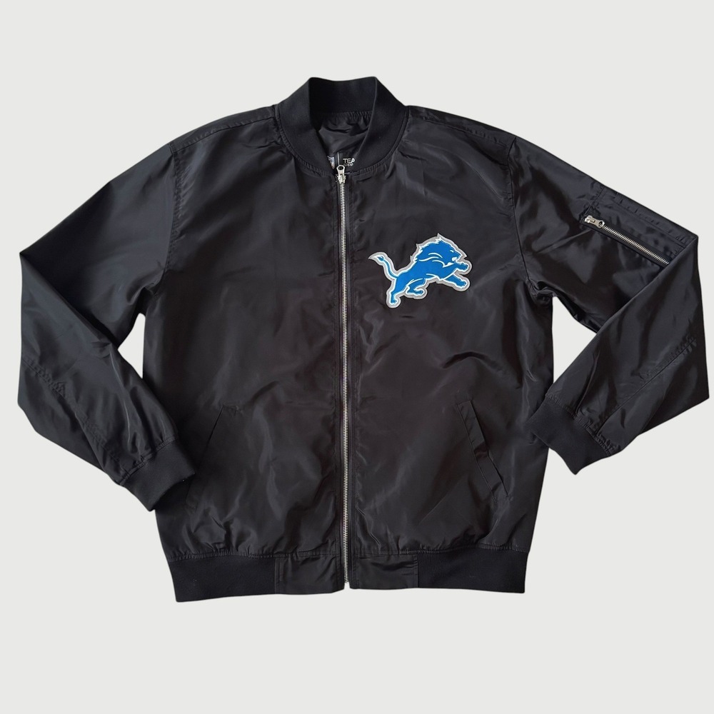Detroit Lions NFL Team Apparel JH Design Black Bomber Jacket XL Full Zip